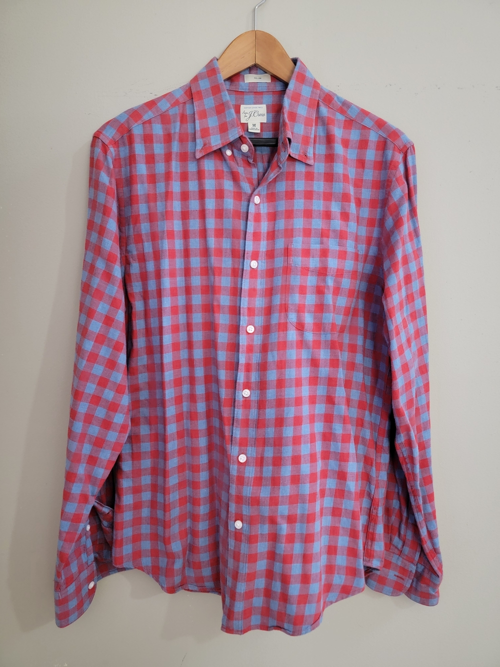 J. Crew Red and Light Blue Gingham Button-Down Slim Shirt